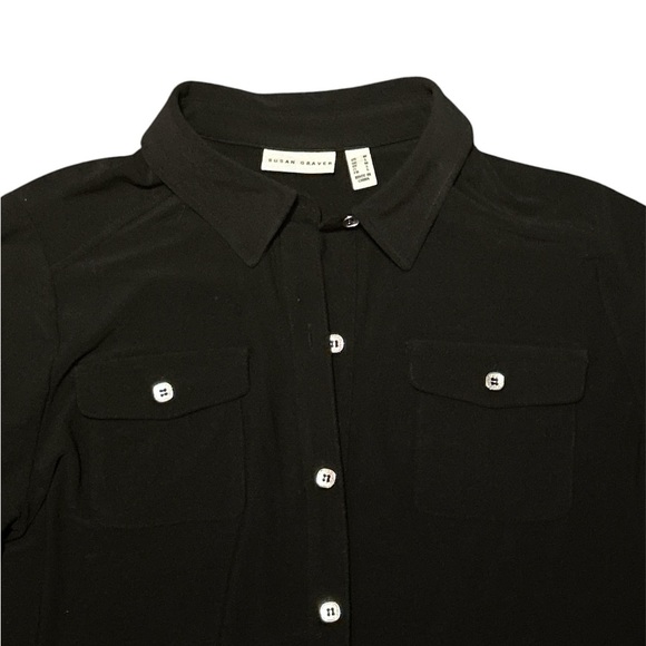 Susan Graver black button down shirt dress size M - Picture 2 of 5
